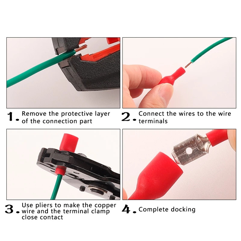 PVC ātrās savienojuma spailes FDD/MDD 6,3 mm izolētas vīrišķās lāpstas gofrēšanas spailes savienotāji Sarkans, zils, dzeltens kabeļa spraudnis