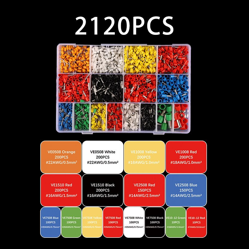 2120PCS Serija izoliranog priključnog bloka kabela za završetak spojnog kabela s priključkom za žicu, odijelo za električne cijevi