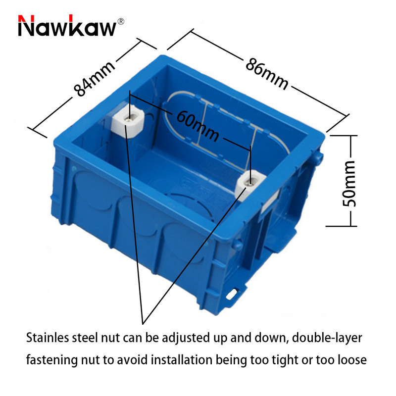 Nawkaw 86 * 84 * 50 mm regulējama slēpta iekšējā montāžas tumšā kaste 86 tipa slēdzim un kontaktligzdai baltai/sarkanai/zilai sadales kārbai