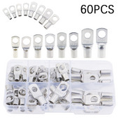 60Pcs SC goli terminali ušica Pokositrena bakrena cijev Prstenasta ušica Brtva Konektori žice za bateriju Goli kabel Naborani/zalemljeni terminali Kit