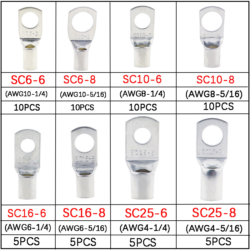 60Pcs SC goli terminali ušica Pokositrena bakrena cijev Prstenasta ušica Brtva Konektori žice za bateriju Goli kabel Naborani/zalemljeni terminali Kit