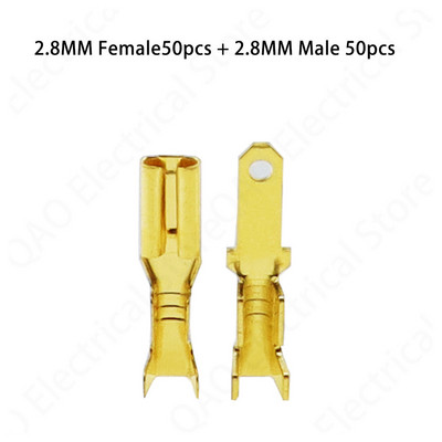 100 tk/partii 2,8/4,8/6,3 mm emane ja isane pressklemmliides Kuldne messing/hõbedane autokõlari elektrijuhtmete pistikute komplekt