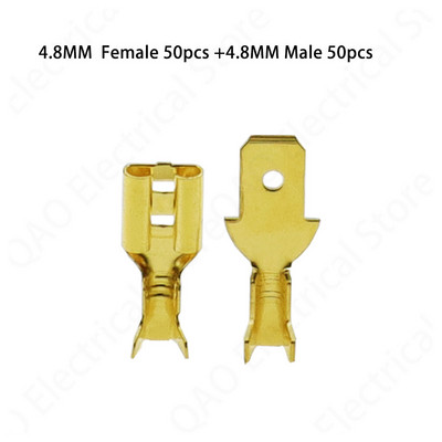 100 tk/partii 2,8/4,8/6,3 mm emane ja isane pressklemmliides Kuldne messing/hõbedane autokõlari elektrijuhtmete pistikute komplekt