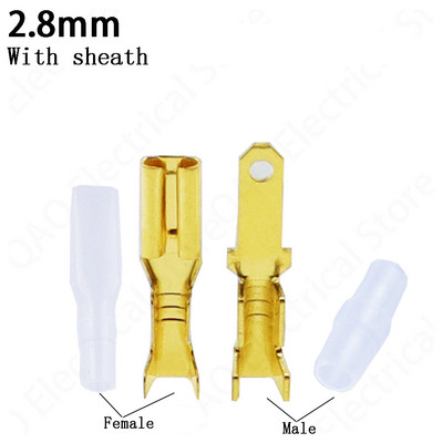 100 tk/partii 2,8/4,8/6,3 mm emane ja isane pressklemmliides Kuldne messing/hõbedane autokõlari elektrijuhtmete pistikute komplekt