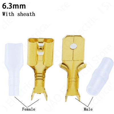 100 tk/partii 2,8/4,8/6,3 mm emane ja isane pressklemmliides Kuldne messing/hõbedane autokõlari elektrijuhtmete pistikute komplekt