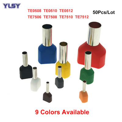 50 τεμ. Dual Wire Tube Pre-inutated Cord End Crimp Terminals TE0508~7512 Electrical Cable Ferrules Copper 22-20AWG 0,5 -0,75mm²