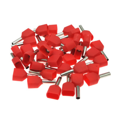 50 gab. Divu vadu cauruļu iepriekš izolēti vada gala gofrēšanas spailes TE0508~7512 Elektrisko kabeļu uzgaļi Vara 22-20AWG 0,5-0,75 mm²