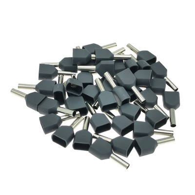 50 gab. Divu vadu cauruļu iepriekš izolēti vada gala gofrēšanas spailes TE0508~7512 Elektrisko kabeļu uzgaļi Vara 22-20AWG 0,5-0,75 mm²