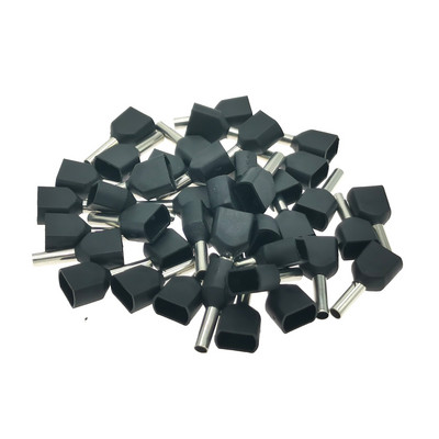 50 gab. Divu vadu cauruļu iepriekš izolēti vada gala gofrēšanas spailes TE0508~7512 Elektrisko kabeļu uzgaļi Vara 22-20AWG 0,5-0,75 mm²