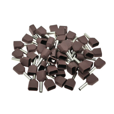 50 gab. Divu vadu cauruļu iepriekš izolēti vada gala gofrēšanas spailes TE0508~7512 Elektrisko kabeļu uzgaļi Vara 22-20AWG 0,5-0,75 mm²