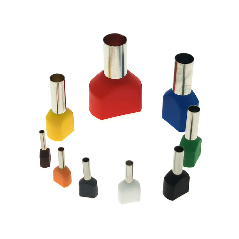 50 gab. Divu vadu cauruļu iepriekš izolēti vada gala gofrēšanas spailes TE0508~7512 Elektrisko kabeļu uzgaļi Vara 22-20AWG 0,5-0,75 mm²