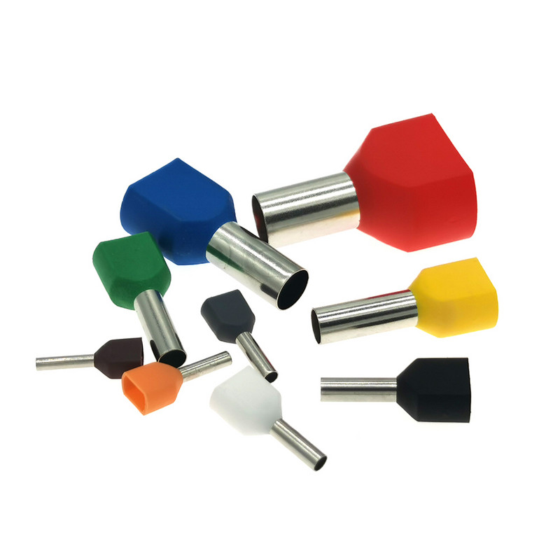 50 gab. Divu vadu cauruļu iepriekš izolēti vada gala gofrēšanas spailes TE0508~7512 Elektrisko kabeļu uzgaļi Vara 22-20AWG 0,5-0,75 mm²