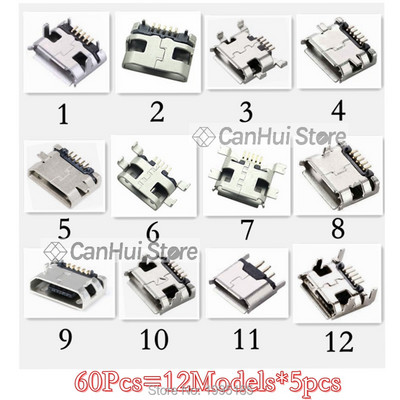 20-60gab 5 kontaktu SMT ligzdas savienotājs Micro USB tips B sieviešu izvietojums 12 modeļi SMD DIP ligzdas savienotājs