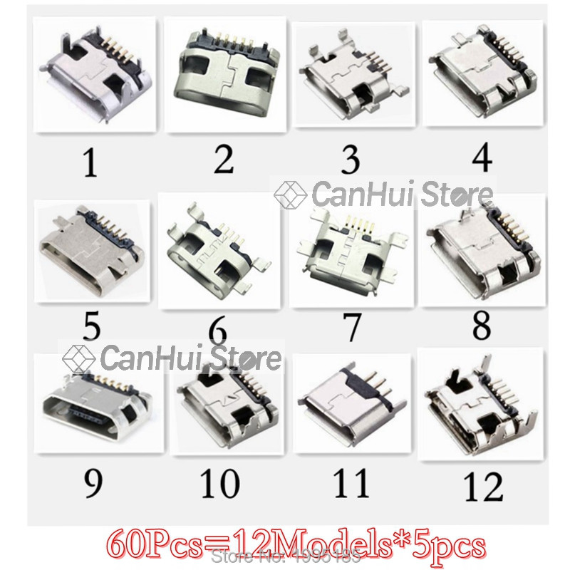 20-60gab 5 kontaktu SMT ligzdas savienotājs Micro USB tips B sieviešu izvietojums 12 modeļi SMD DIP ligzdas savienotājs