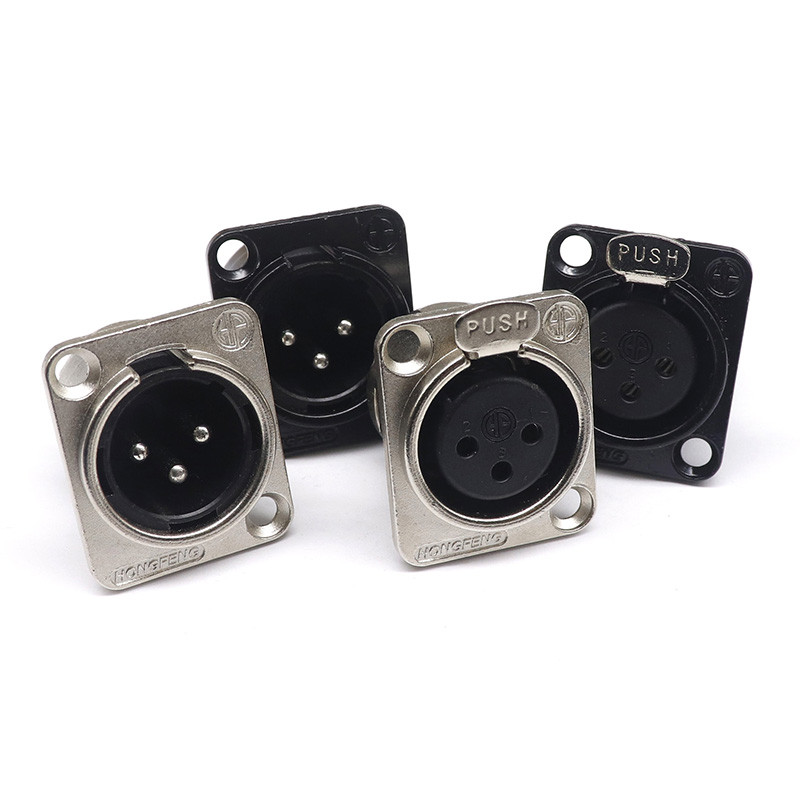 HF XLR 3pin Muški Ženski Panel Audio Mikrofon Jack Utični konektor Crno srebrna YS145BG YS146BG Bakreni kontakt XLR Metalna utičnica