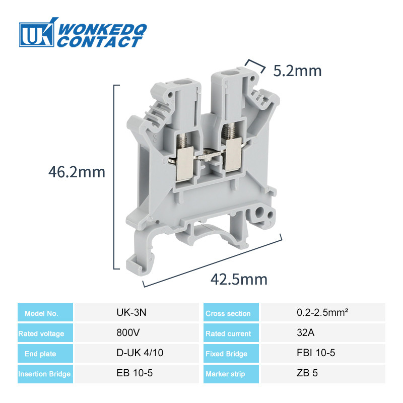 100kom UK3N UK3 višebojni vijčani univerzalni utični vodič UK 3N žičani električni konektor stezaljke na din šinu