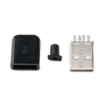 10PCS Направи си сам USB 2.0 конектор щепсел мъжки тип A 4 пинов монтажен адаптер гнездо тип спойка Черна пластмасова обвивка за връзка за данни