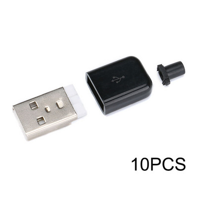 10PCS DIY USB 2.0 konektor utikač muški A tip 4 pinski sklop adapter utičnica vrsta lemljenja crna plastična školjka za podatkovnu vezu