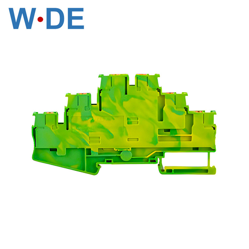 1 gabals PT2.5-3L-PE Din sliedes spaiļu bloks PE tips elektriskais savienotājs trīsslāņu atsperes savienojuma zemējums spaiļu bloks