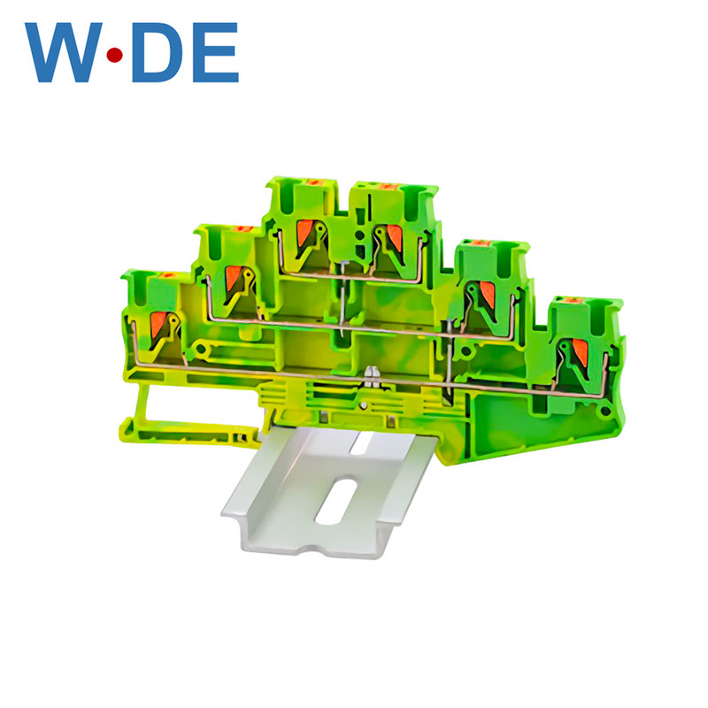 1 gabals PT2.5-3L-PE Din sliedes spaiļu bloks PE tips elektriskais savienotājs trīsslāņu atsperes savienojuma zemējums spaiļu bloks