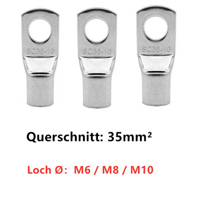 10/20 KOM 6-35 mm2 pokositreni bakreni prsten za kabelsku papučicu, stezaljke za stezanje baterije, konektori za zavarivanje