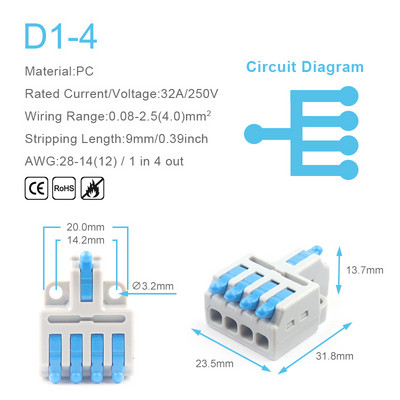 5/10PCS Mini 1 In Multiple Out Brzi kabelski konektor s rupom za vijke Kompaktni čeoni razdjelnik spojni terminalni blok