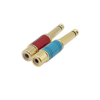 2Pcs RCA жак Аудио конектор 6,35 mm моно мъжки щепсел към RCA женски жак Адаптер за високоговорител Конвертор Конектор