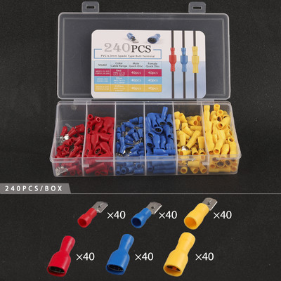 Upakovano u kutiju od 240 KOM Spade bullet Crimp terminals Izolirani kabelski konektor Električna žica PVC muški ženski set spojnih terminala