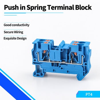 10 бр. Клемен блок PT-4 Сини съединители за окабеляване Плъзгащи се монтирани на din шина пружинни безвинтови захранващи проводници PT4