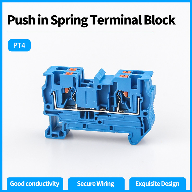 10-komadni terminalni blok PT-4 plavi konektori za ožičenje Push in Din rail montirani na oprugu bez vijaka Prolazni vodiči žice PT4