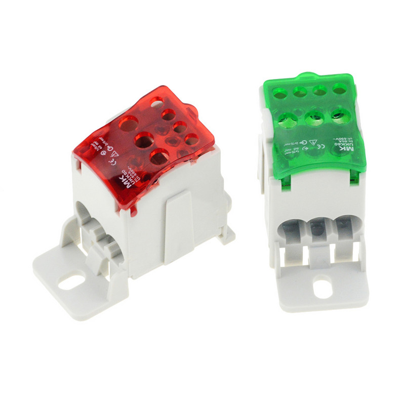 1 gab UKK80A spaiļu bloks 1 daudzās Out Din Rail sadales kārbā Universāls elektrisko vadu savienotājs SARKANS DZELTENS ZILS ZAĻS