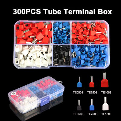 300pcs/box Tube Dual Wire Terminal Kit 2*0,5-2,5mm2 Insolated Ferrule Double Wiring Tubular Crimp Terminals Connector Suit Set