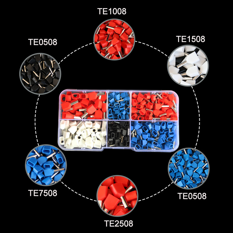 300 kom/kutija Cijevni dvostruki žičani terminalni komplet 2*0,5-2,5 mm2 izolirana ferula s dvostrukim ožičenjem, cijevni spojni terminali, komplet konektorskog odijela