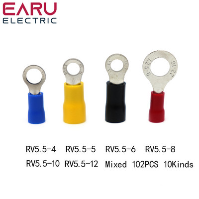 100Pcs RV 5.5-4 RV5.5-5 RV5.5-6 RV5.5-8 10 12 Δακτύλιος μονωμένος συνδετήρας καλωδίου Ακροδέκτης καλωδίου σύνδεσης ηλεκτρικού πρεσαρίσματος