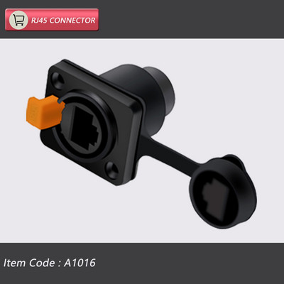  8p8c RJ45 vodootporni konektor, narančasti i crni, montaža na ploču + žičani konektor, RJ45 Ethernet/mrežni konektor, IP65 razina