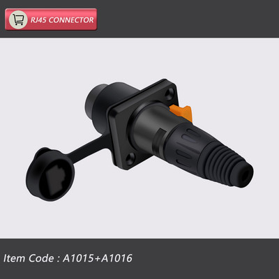  8p8c RJ45 vodootporni konektor, narančasti i crni, montaža na ploču + žičani konektor, RJ45 Ethernet/mrežni konektor, IP65 razina
