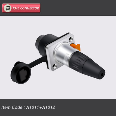  8p8c RJ45 vodootporni konektor, narančasti i crni, montaža na ploču + žičani konektor, RJ45 Ethernet/mrežni konektor, IP65 razina