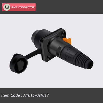  8p8c RJ45 vodootporni konektor, narančasti i crni, montaža na ploču + žičani konektor, RJ45 Ethernet/mrežni konektor, IP65 razina