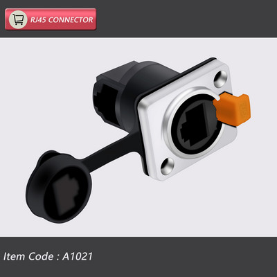  8p8c RJ45 vodootporni konektor, narančasti i crni, montaža na ploču + žičani konektor, RJ45 Ethernet/mrežni konektor, IP65 razina