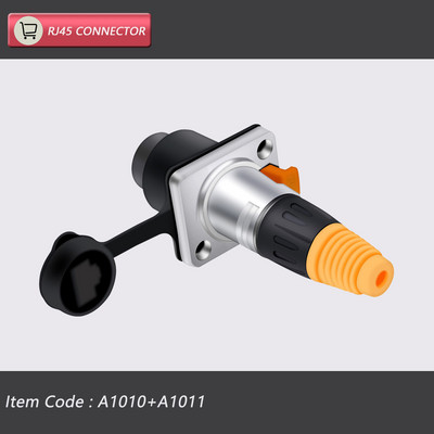  8p8c RJ45 vodootporni konektor, narančasti i crni, montaža na ploču + žičani konektor, RJ45 Ethernet/mrežni konektor, IP65 razina