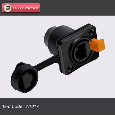  8p8c RJ45 vodootporni konektor, narančasti i crni, montaža na ploču + žičani konektor, RJ45 Ethernet/mrežni konektor, IP65 razina