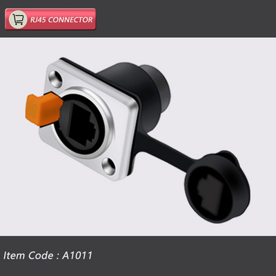  8p8c RJ45 vodootporni konektor, narančasti i crni, montaža na ploču + žičani konektor, RJ45 Ethernet/mrežni konektor, IP65 razina
