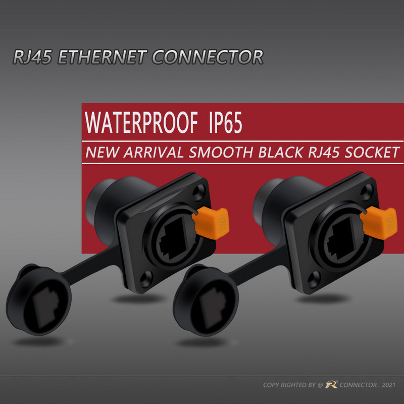  8p8c RJ45 vodootporni konektor, narančasti i crni, montaža na ploču + žičani konektor, RJ45 Ethernet/mrežni konektor, IP65 razina