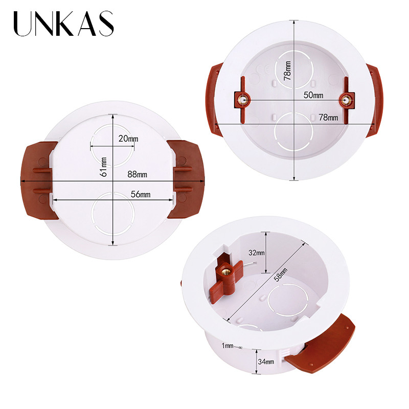 UNKAS Okrugla kutija za suhe obloge za gipsane ploče / suhozidne ploče / gipsane ploče 50 mm Udaljenost ugradnje 32 mm Dubina kutije za ugradnju