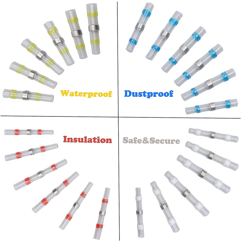 100 kom lemljenih čeonih konektora Crveno bijelo plavi vodootporni konektori za termoskupljajuće žice Automobilski brodski električni terminali