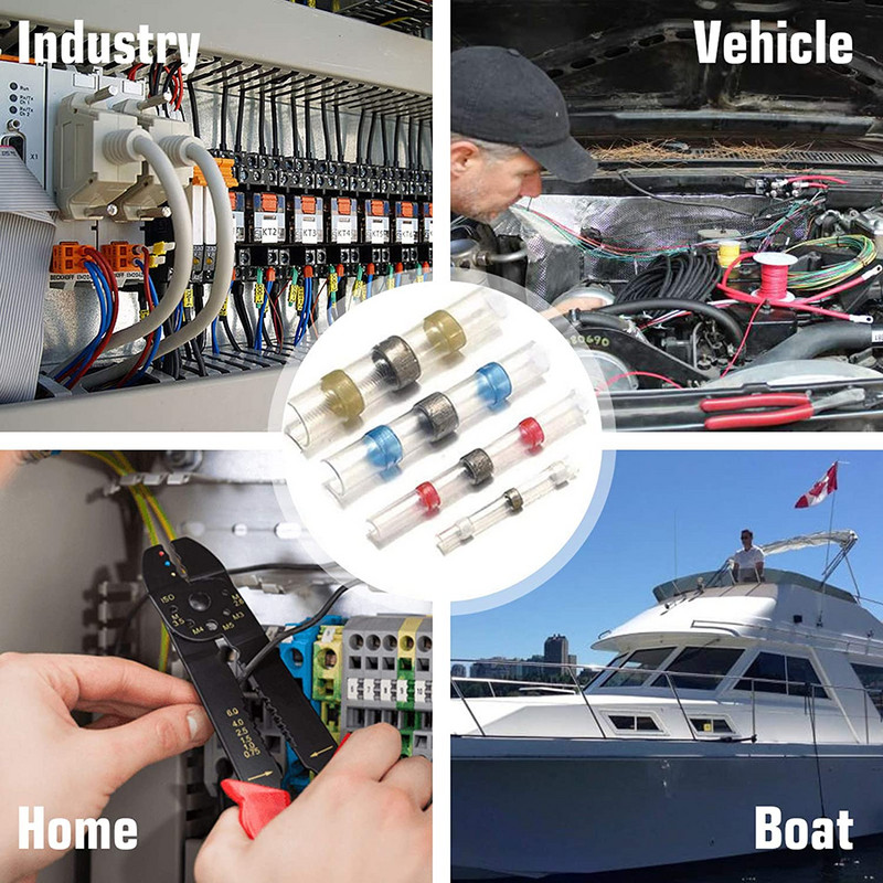 100 kom lemljenih čeonih konektora Crveno bijelo plavi vodootporni konektori za termoskupljajuće žice Automobilski brodski električni terminali