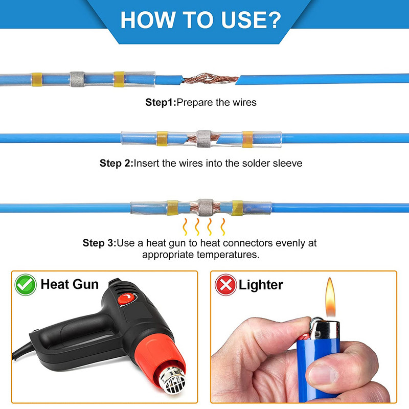 100 kom lemljenih čeonih konektora Crveno bijelo plavi vodootporni konektori za termoskupljajuće žice Automobilski brodski električni terminali