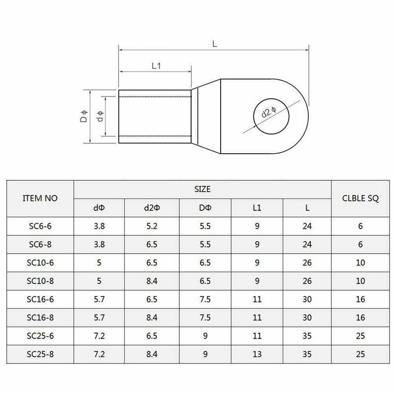 100/50/25/10PCS 4-25mm terminali Baterijska žica Kabel za zavarivanje Konektori Set Asortiman Kositreni bakreni ušice Prstenovi