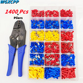 1400 gab. kastītē, izolēts vīrišķais vadu savienotājs, gofrēšanas terminālis + knaibles, elektriskās stieples gofrēšanas velmējums, gredzenveida dakšu komplekts, rokas instruments