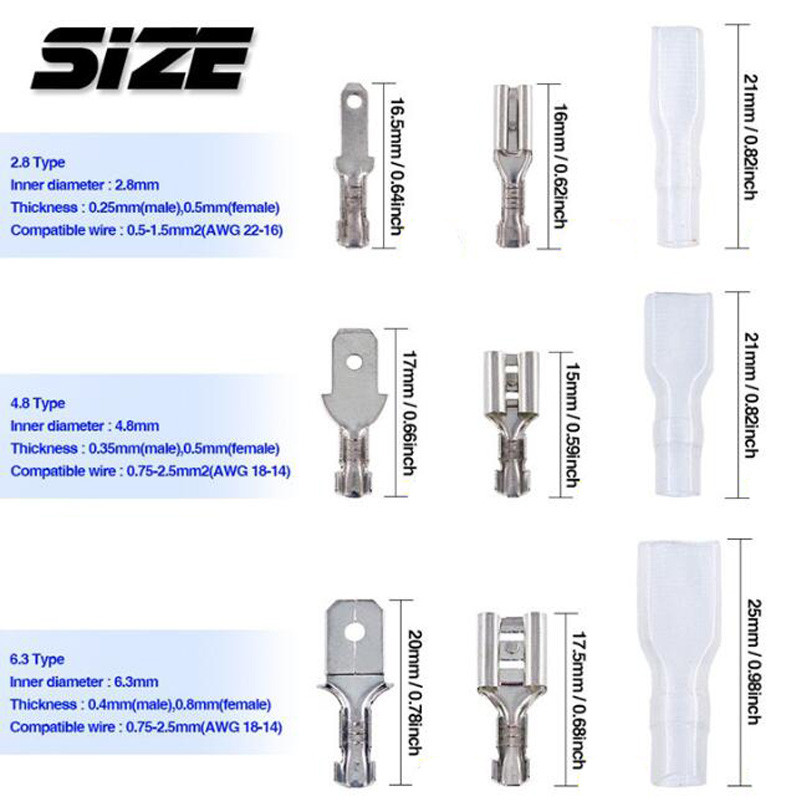 Kutija izolirani muški ženski konektor za žice 2,8/4,8/6,3 mm Električni stezaljke za stezanje Terminali Spade konektori Razni komplet